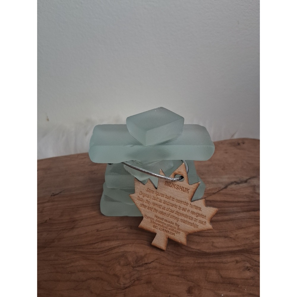 Byron James Glass Design Frosted Sea Glass Inukshuk Sculpture Steveston BC